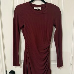 Hippie Rose Long Sleeve Ruched Bodycon Dress in Burgundy